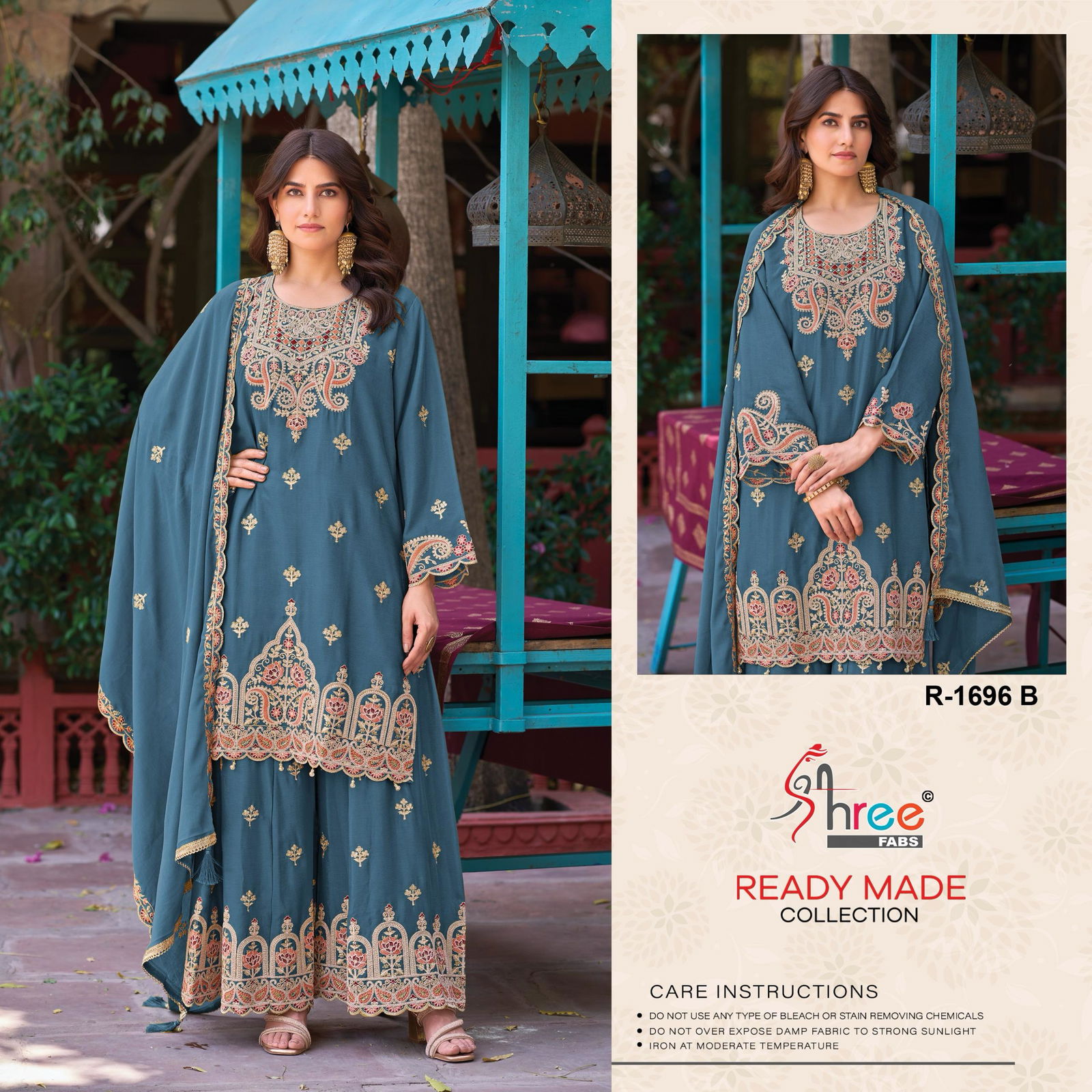 R 1696 By Shree Air Tex Chinon Pakistani Readymade Suits Wholesale In India
